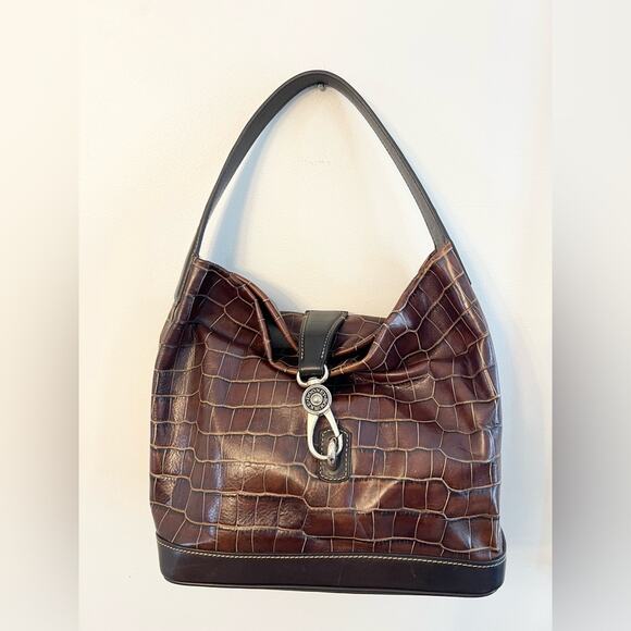 Dooney and Bourke Belvedere crocodile embossed 100% leather hobo shoulder bag - Picture 1 of 14